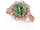 Rose gold Fancy Green Round  Halo Milgrain Pave Diamond Ring with Four-Prong Setting 2