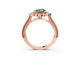 Rose gold Fancy Green Round  Halo Milgrain Pave Diamond Ring with Four-Prong Setting 4