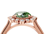 Rose gold Fancy Green Round  Halo Milgrain Pave Diamond Ring with Four-Prong Setting 5