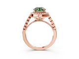 Rose gold Fancy Green Round  Halo Milgrain Solitaire with Bezel Set Side Stones and Pave Band_35