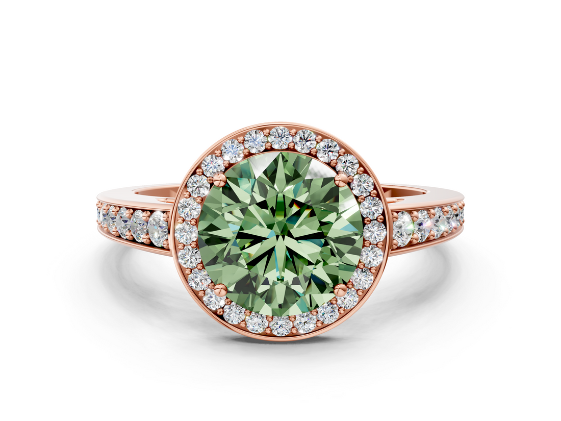 Rose gold Fancy Green Round  Halo Pavé Diamond Engagement Ring with Bezel Setting_20