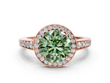 Rose gold Fancy Green Round  Halo Pavé Diamond Engagement Ring with Bezel Setting_20