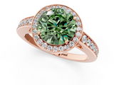Rose gold Fancy Green Round  Halo Pavé Diamond Engagement Ring with Bezel Setting_21
