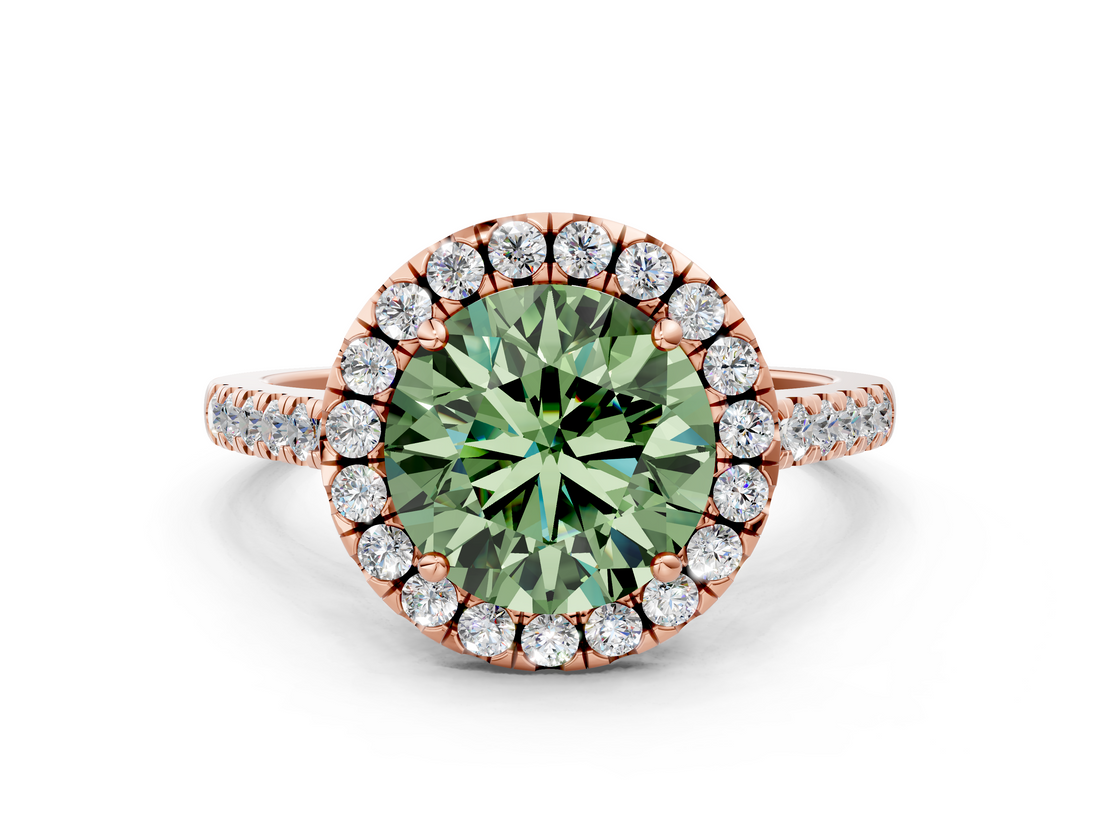 Rose gold Fancy Green Round  Halo Pavé Diamond Engagement Ring with Four-Prong Setting_3