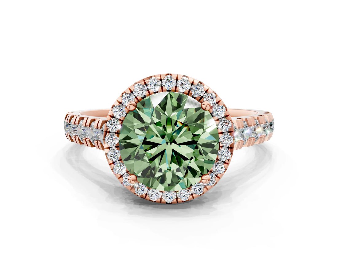 Rose gold Fancy Green Round  Halo Pavé Diamond Engagement Ring with Four-Prong Setting_93