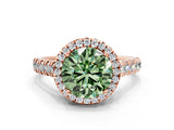 Rose gold Fancy Green Round  Halo Pavé Diamond Engagement Ring with Four-Prong Setting_93