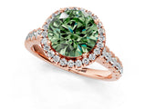 Rose gold Fancy Green Round  Halo Pavé Diamond Engagement Ring with Four-Prong Setting_94