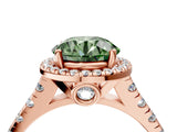 Rose gold Fancy Green Round  Halo Pavé Diamond Engagement Ring with Four-Prong Setting_97