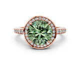 Rose gold Fancy Green Round  Halo Pave Band Solitaire Ring with Prong Setting_66