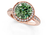 Rose gold Fancy Green Round  Halo Pave Band Solitaire Ring with Prong Setting_67