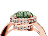Rose gold Fancy Green Round  Halo Pave Band Solitaire Ring with Prong Setting_70