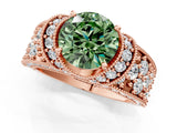 Rose gold Fancy Green Round  Halo Pave Diamond Engagement Ring with Milgrain Detailing_50
