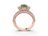 Rose gold Fancy Green Round  Halo Pave Diamond Engagement Ring with Milgrain Detailing_52