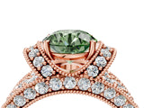 Rose gold Fancy Green Round  Halo Pave Diamond Engagement Ring with Milgrain Detailing_53