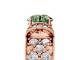 Rose gold Fancy Green Round  Halo Pave Diamond Engagement Ring with Milgrain Detailing_54