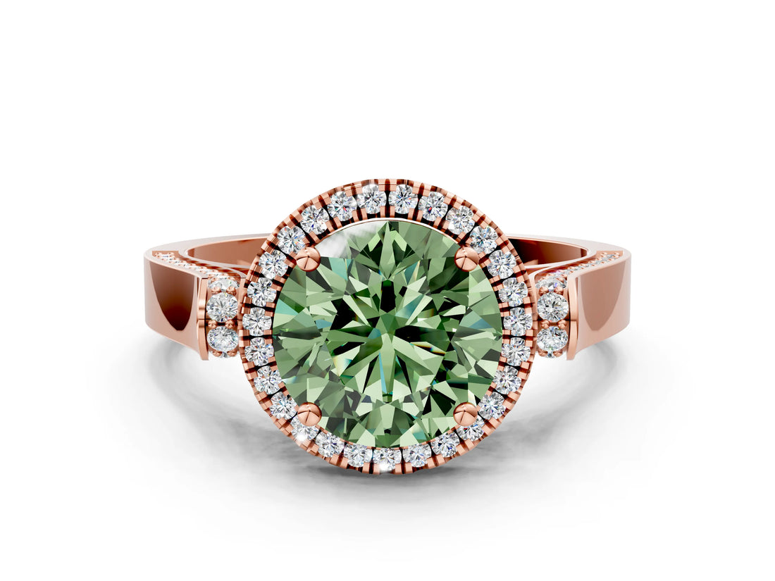 Rose gold Fancy Green Round  Halo Pave Split Shank Prong Setting Ring_39