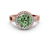 Rose gold Fancy Green Round  Halo Pave Split Shank Prong Setting Ring_39