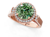 Rose gold Fancy Green Round  Halo Pave Split Shank Prong Setting Ring_40