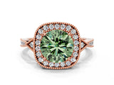 Rose gold Fancy Green Round  Halo Round Diamond Milgrain Pave Engagement Ring_3