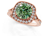 Rose gold Fancy Green Round  Halo Round Diamond Milgrain Pave Engagement Ring_4