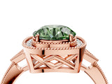 Rose gold Fancy Green Round  Halo Round Diamond Milgrain Pave Engagement Ring_7