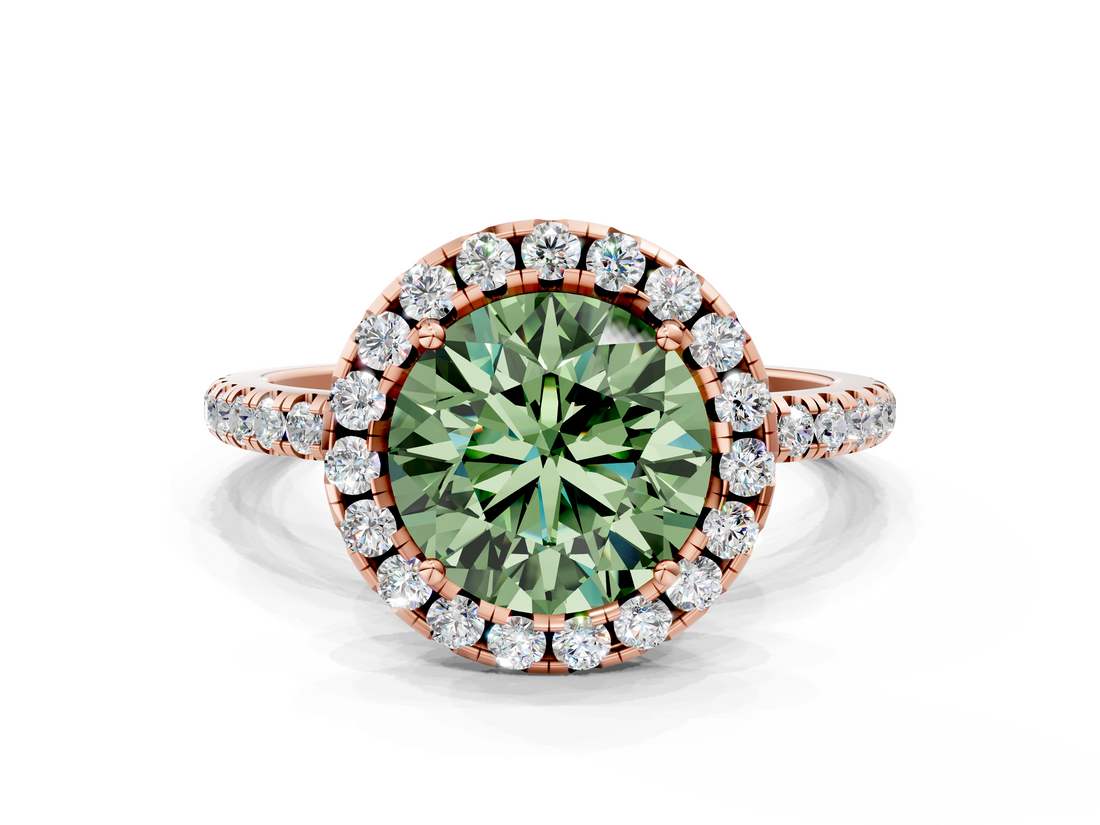 Rose gold Fancy Green Round  Halo Round Diamond Pavé Band Four-Prong Ring_3