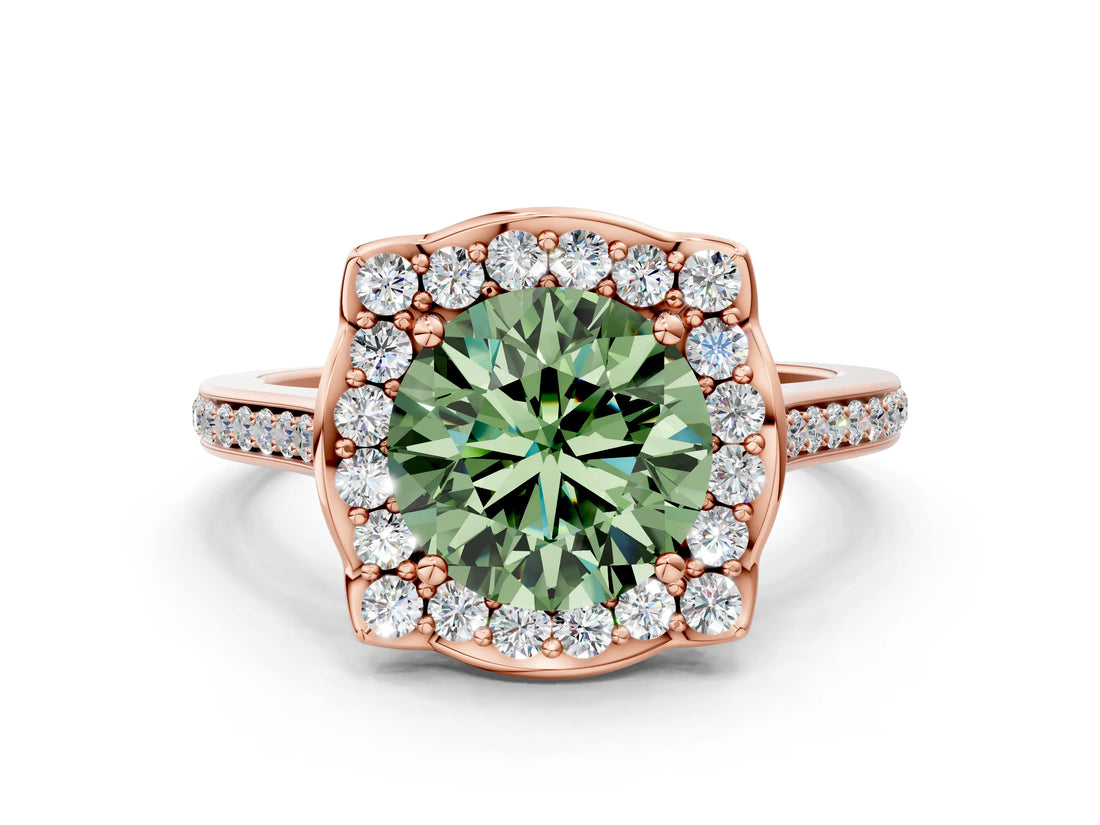 Rose gold Fancy Green Round  Halo Round Diamond Pave Band with Four-Prong Setting_39