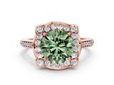 Rose gold Fancy Green Round  Halo Round Diamond Pave Band with Four-Prong Setting_39