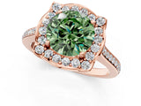 Rose gold Fancy Green Round  Halo Round Diamond Pave Band with Four-Prong Setting_40