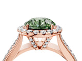Rose gold Fancy Green Round  Halo Round Diamond Pave Band with Prong Setting 4