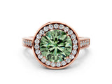 Rose gold Fancy Green Round  Halo Solitaire Diamond Ring with Pave Band and Bezel Setting_49