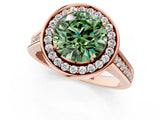 Rose gold Fancy Green Round  Halo Solitaire Diamond Ring with Pave Band and Bezel Setting_50