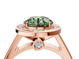 Rose gold Fancy Green Round  Halo Solitaire Diamond Ring with Pave Band and Bezel Setting_53