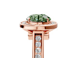 Rose gold Fancy Green Round  Halo Solitaire Diamond Ring with Pave Band and Bezel Setting_54