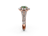 Rose gold Fancy Green Round  Halo Split Shank Diamond Engagement Ring with Pave Band and Four-Prong Setting_56
