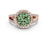 Rose gold Fancy Green Round  Halo Split Shank Diamond Ring with Four-Prong Setting_32