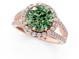 Rose gold Fancy Green Round  Halo Split Shank Diamond Ring with Four-Prong Setting_33