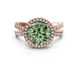 Rose gold Fancy Green Round  Halo Split Shank Diamond Ring with Pavé Setting_26