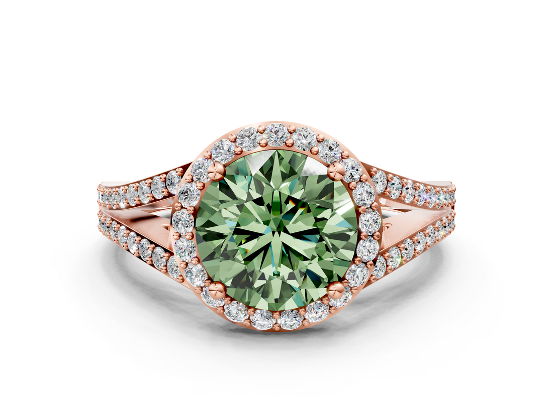 Rose gold Fancy Green Round  Halo Split Shank Diamond Ring with Prong Setting_20