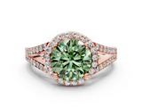 Rose gold Fancy Green Round  Halo Split Shank Diamond Ring with Prong Setting_20