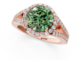 Rose gold Fancy Green Round  Halo Split Shank Diamond Ring with Prong Setting_21