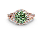 Rose gold Fancy Green Round  Halo Split Shank Pave Diamond Ring with Four-Prong Setting_48