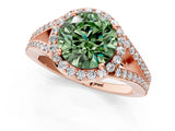 Rose gold Fancy Green Round  Halo Split Shank Pave Diamond Ring with Four-Prong Setting_49