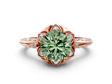 Rose gold Fancy Green Round  Halo Split Shank Pave Diamond Ring with Petal Prong Setting_20