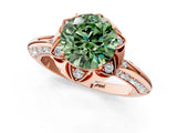 Rose gold Fancy Green Round  Halo Split Shank Pave Diamond Ring with Petal Prong Setting_21