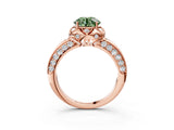 Rose gold Fancy Green Round  Halo Split Shank Pave Diamond Ring with Petal Prong Setting_23