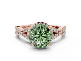 Rose gold Fancy Green Round  Halo Twist Band Solitaire Prong Setting Ring_64