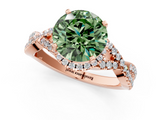 Rose gold Fancy Green Round  Halo Twist Band Solitaire Prong Setting Ring_65
