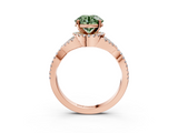 Rose gold Fancy Green Round  Halo Twist Band Solitaire Prong Setting Ring_67
