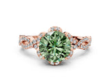 Rose gold Fancy Green Round  Halo Twist Band Solitaire Ring with Six-Prong Setting_3